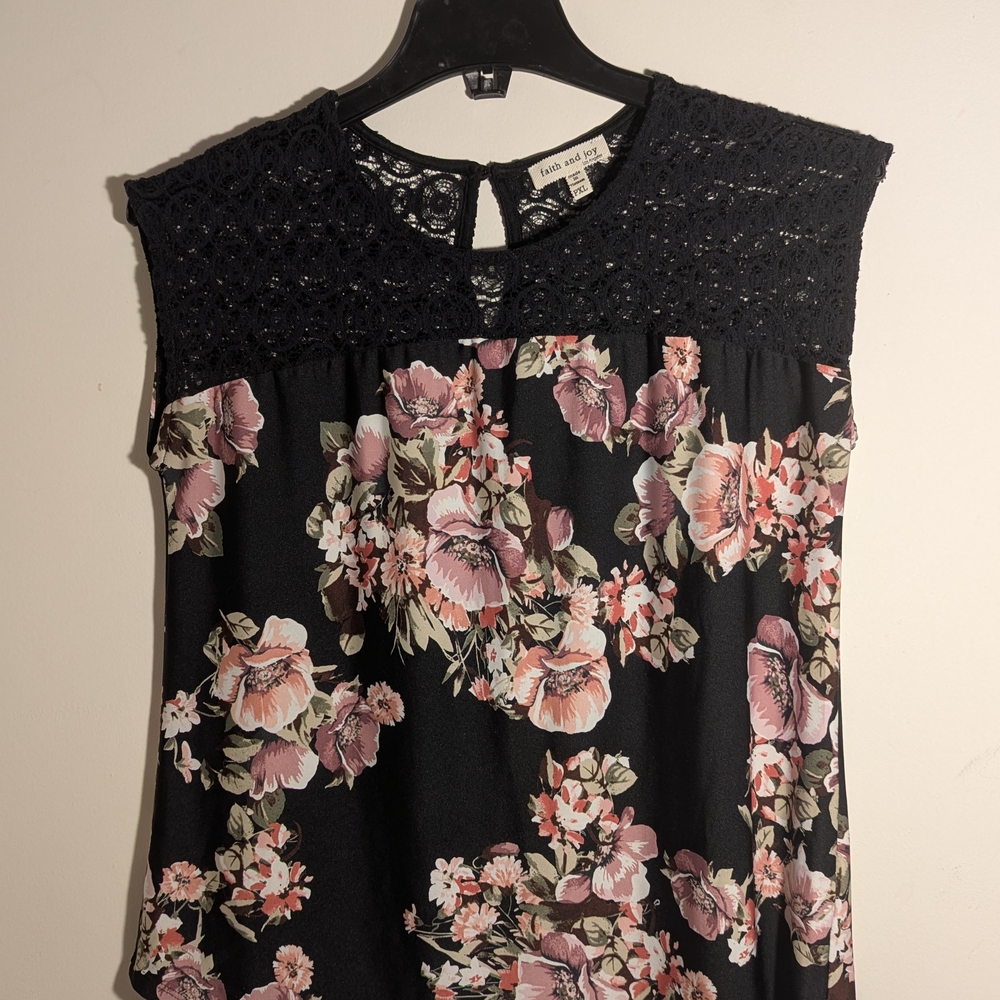 Faith and Joy Pink Floral Blouse with Lace Detail
